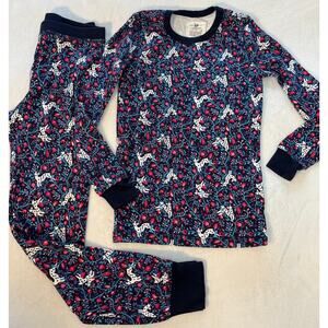 Crewcuts J Crew Girls 2 Piece Navy Holiday PJs Pajamas Deer Print Long Johns 10